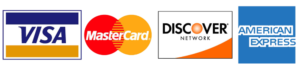 Visa, Mastercard, Discover, and American Express logos